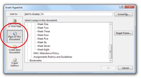 Insert Hyperlink Within a Document